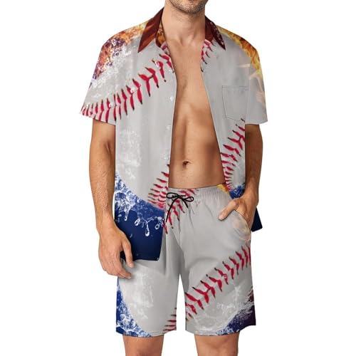 Pantalon De Plage Chemise Hawaïenne Homme Ensemble Baseball Eau-Feu Anti Transpiration S