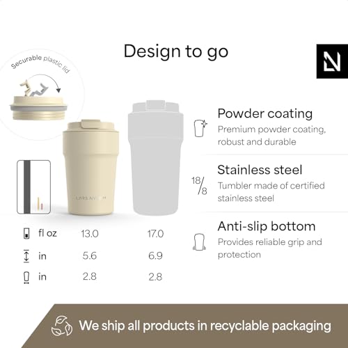 Image of LARS NYSOM Thermo Coffee Mug to go 13oz | Travel Mug 0.38 Liter with Insulation | Silicone grip base | Leak Proof Stainless Steel Tumbler for Coffee and Tea on the Go (Powder Beige, 13oz)