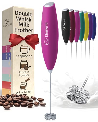 Image of Elementi Milk Frother Wand - Easy to Use Handheld Electric Stirrer for Powder Drinks, Durable & Powerful Coffee Whisk & Protein Powder Mixer Wand, Hand Frother, Coffee Stirrers Electric (Hot Pink)