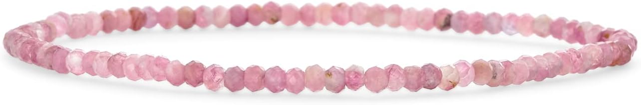 Dainty Tiny Caviar Rondell Bead Faceted Blue Larimar Red Garnet Black Pink Tourmaline Green Jade Genuine Gemstone Multi Strand Seed Bead Stretch Bracelet For Women Teen Adjustable Stacking Set