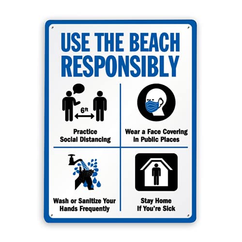 496 �x�����^���u���L�T�C���A�Љ�I�����̃T�C�� Use The Beach Responsibly Practice Social Distancing Wear A Face Covering Sign�A�ȒP�Ɋ|������12x16�C���`