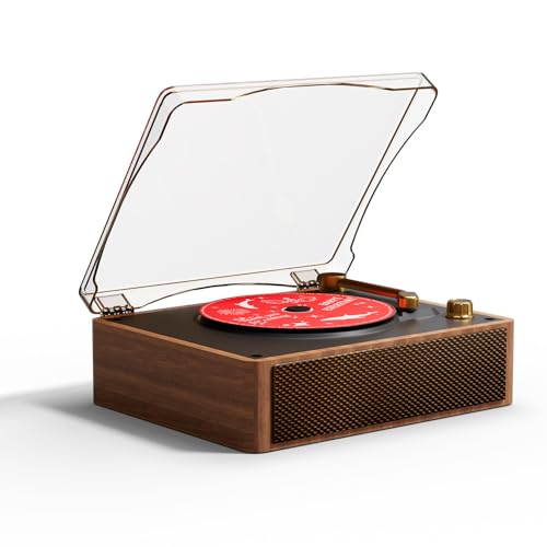 Yintiny All-in-One CD Phonograph with Bluetooth 5.4, HiFi Sound Quality, Wireless Connectivity, USB Playback, Wood Grain Design, Brown