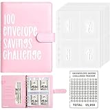 GEDunique 100 Envelopes Money Saving Challenge, New 100 Envelope Challenge Binder, Easy and Funny Way to Save $5,050 Budget Planner, 100 Day Envelope Challenge Kit Money Saving Book for Cash Pink