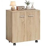 HOMCOM Meuble de Rangement Buffet Bas sur roulettes avec 2 Portes étagère Interne pour Salon, Chambre, Bureau 60 x 35 x 65 cm Bois Naturel