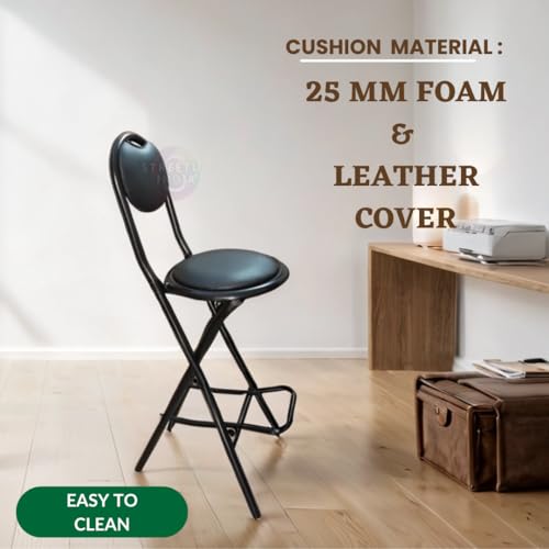 Image of Streetup India 24 Inch Seat Height Folding Stool Chair for Kitchen /Restaurant /Shop Counter| Higher Height Chair Black