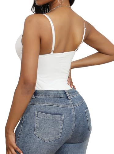 Image of Hilinker Women's V Neck Spaghetti Strap Bodysuit Sexy Sleeveless Camisole Bustier Top