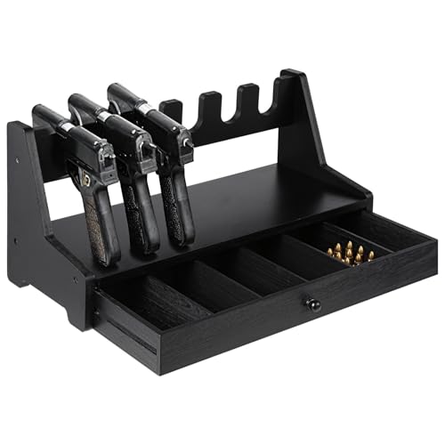 Porte-fusils en bois véritable à 6 fentes avec tiroir, 44,5 x 19,8 x 21,6 cm, solution de rangement rustique pour armes de poing et munitions