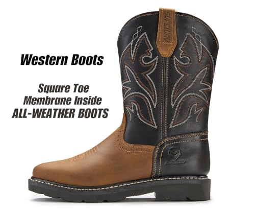 SUREWAY Western Boots - Men’s Square Toe Work Boot,Pull On Leather Wellington Boots,Durable Classic Slip Resistant Soft Toe Cowboy Boot2
