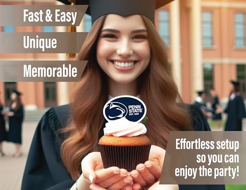 Penn State University Cupcake Topper Party Supplies for Football, Birthday, Graduation Party Decorations (24 Pieces) (Penn State Nittany Lions)