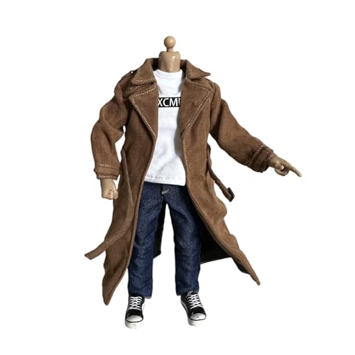 LINJXCMUXU 1/12 Action Figure Clothes,Long Windbreaker for 6 inch Male Action Figures,6 inch Miniature Clothes,1:12 sacle Trench Coat. (Brown)