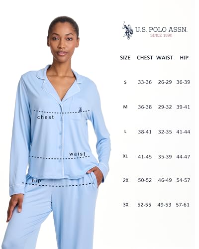Image of U.S. POLO ASSN. Womens Lightweight Notch Collar Pajama Set | Classic Button Down Pajamas for Women with Long Sleeve Top and Pajama Pants
