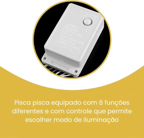 Pisca Pisca Luzes de Arvore de Natal Linha Premium 220v LED Branco Quente 8 Funções - Cordão de 100