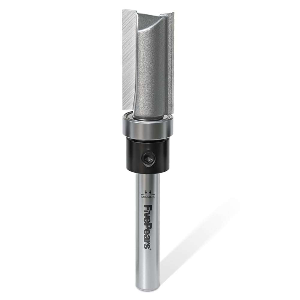 FivePears Pattern Flush Trim Router Bit 1/2 Inch Cutting Diameter, 1 Inch Cutting Length, 1/4 Inch Shank, Top Bearing Flush Straight Cut Trim Router Bit for Woodworking