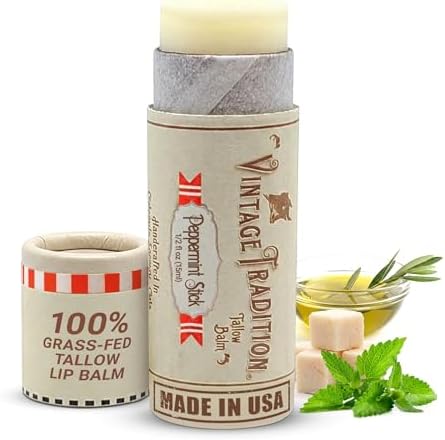 Vintage Tradition Peppermint Grass-Fed Tallow Lip Balm | Dry Lips 0.5 oz