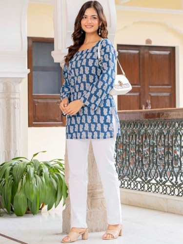 Image of Women's Cotton Printed A-line Straight Short Kurti