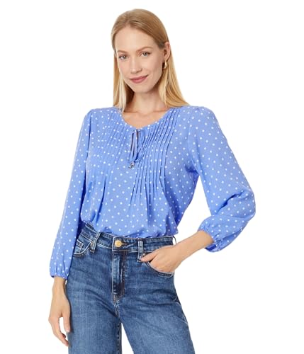 Tommy Hilfiger, Womens, Dot Pintuck Blouse, French Blue/Ivory, Medium