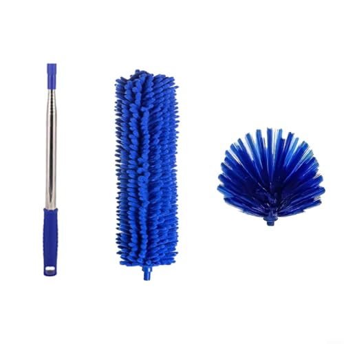 Plumero de microfibra extensible con cabezal lavable, poste flexible flexible para ventiladores de techo alto, persianas, limpieza de techo, azul, paquete de 3