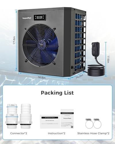 Varpoolfaye Pool Heaters For Above Ground Pools 16000 BTU Electric Pool Heater Pump 5000 Gallon 120v Swimming Pool Heat Pump WiFi Control Heat Or Cool Spa Heater Pump