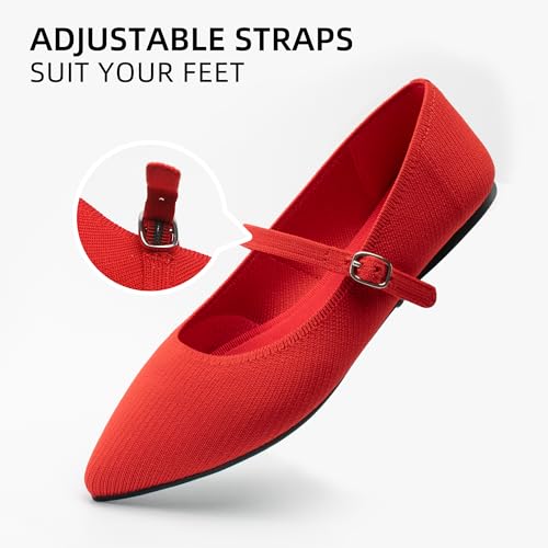 Image of Soesyi Pointed Toe Flats Knit Ballet Flat Shoes for Women Comfortable with Adjustable Strap,Washable Dressy Casual Flats for Work Office