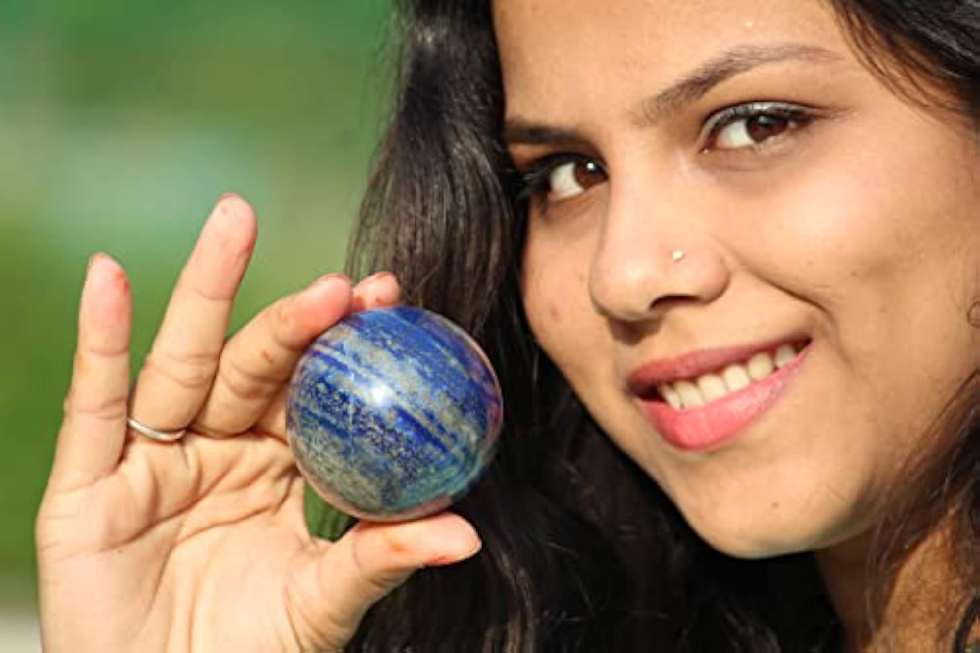 Jet Lapis Lazuli Hand Carved Sphere Gemstone, Healing Focus
