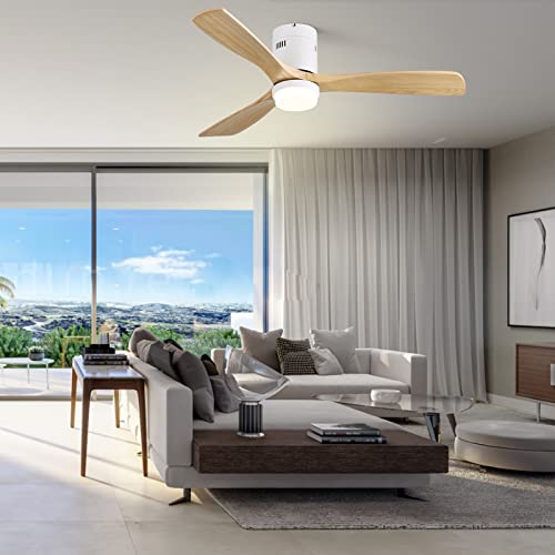 Sofucor Ceiling Fan with Lights-52 Inch Flush Mount Ceiling Fan with Light and Remote Control, Low Profile Wood Blades Modern Outdoor Ceiling Fans for Bedroom/Farmhouse/Patio/Indoor, Quiet DC Motor - Image 5