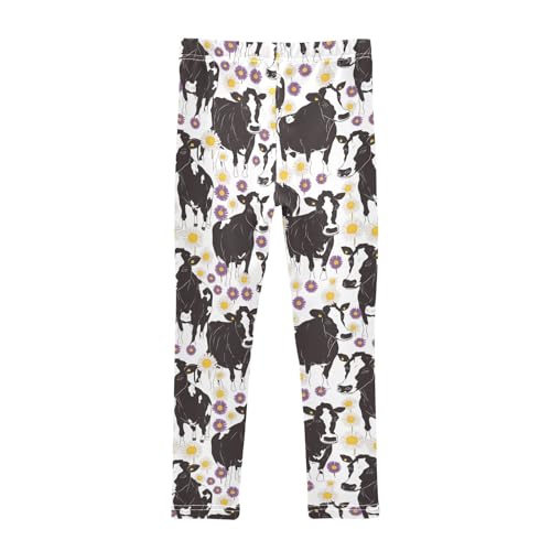 Black White Cow Girls' Leggings Toddler Doodles Purple Daisies Kids Yoga Pants Dance Active Tights 4T2
