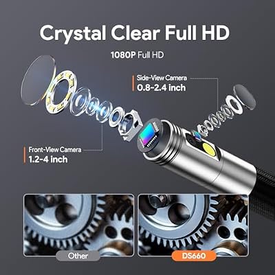 DEPSTECH Dual Lens Borescope Camera with Light, Two-Way Articulating Borescope, 5 IPS Dual View Endoscope with 0.33in Slim Probe, 1080P Waterproof Inspection Camera for Wall Auto Engine Inspect-5FT