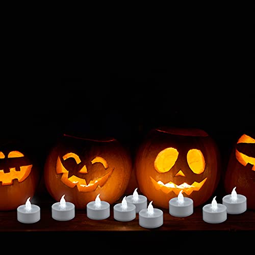 Image of YIWER 24pcs Flameless Tea Lights Candles Realistic LED Flickering Operated Pumkin LED TeaLights Candles Long Lasting Electric Fake Candles Decoration for Party and Gifts Ideas