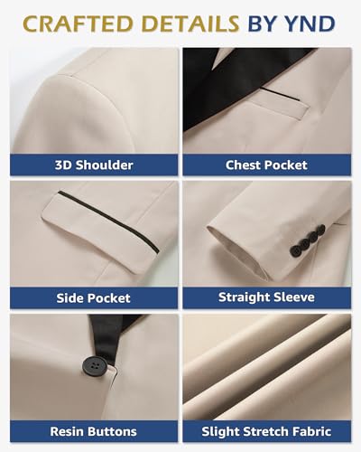 YND Men's One Button Casual Slim Fit Blazer, Shawl Lapel Lightweight Jacket Dinner Prom Party Tuxedo3