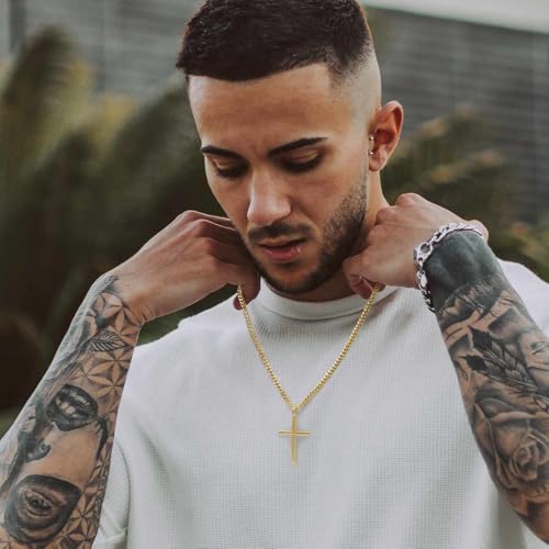 AMELINE Cross Necklace 14K Gold Cross Chain for Men Cuban Link Bold in Form Dainty Gold Crosses Pendant Necklace for Men 20/22/24in3