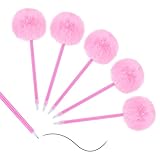 Gjinxi 5PCS Fluffy Pens, Pom Pom Plastic Ballpoint Pen with Black Ink, Cute Plush Signature Rollerball Pen, Fun Decorative Gift Puffy Pens for Christmas Easter, Office School Writing Stationery