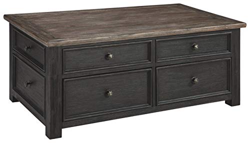 Signature Design by Ashley Tyler Creek Rustic Farmhouse Lift Top Coffee Table with Drawers, Brown & Black #1