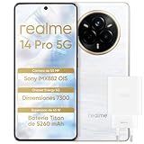 realme 14 Pro 5G, 8 + 256 GB Teléfono móvil, chip Dimension sity 7300, cámara Sony IMX882 OIS 50 MP, pantalla curvada de 6,77' 120Hz, batería 5260 mAh, impermeable IP69, blanco (con adaptador)