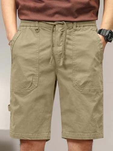 Image of Leriya Fashion Men Cotton Cargo Shorts | Lightweight Shorts Pant for Men | Elastic Waist with Drawstring | Casual Summer Cargo Short's for Man with Pockets