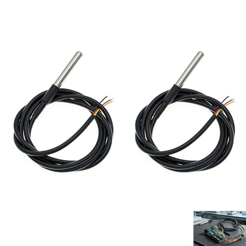 2 Pièces Capteur Température pour DS18B20, Sonde pour DS18B20 Numérique Étanche 1 m, -20 à +80°C, Câble Waterproof 3 Fils, Compatible Arduino Raspberry Pi Microcontrôleurs pour Intérieures Extérieures