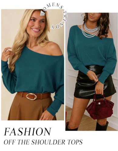 Image of Aifer Women's Off The Shoulder Tops Sexy Long Sleeve Shirts Oversized Fashion Casual Batwing Sweaters Pullover Tunic Tops