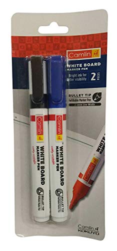 Image of Camlin White Board Marker Pen - Black and Blue, 2 count Pack