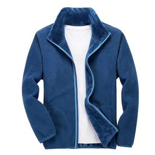 Chaqueta de forro polar unisex para hombre y mujer, con cremallera completa, cuello alto, forro de felpa, reversible, abrigada, azul marino, 4XL