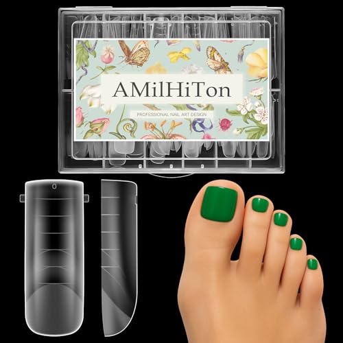 AMilHiTon Clear Polygel Dual Nail Forms for Toes, Long Square Dual Forms, Pre-designed French Line, Reusable Press on Toenails for Women Art Supplies Home DIY Nail Salon 120PCS 12Sizes