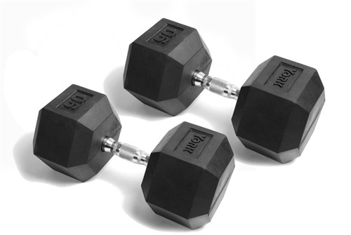 York Barbell 34073 Rubber Hex Dumbbell with Chrome Ergo Handle - 90 lbs