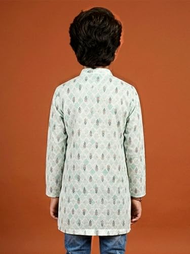 Image of KiddoPanti Boys 100% Cotton Ethnic Motif Printed Short Length Kurta