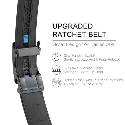 SENDEFN Men's Leather Belts 1 3/8" Automatic Ratchet Belts Adjustable Casual Buckle Belts for Dress with Gift Box2