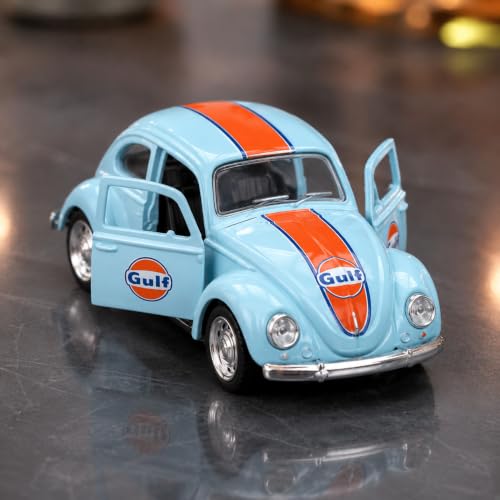 Image of Wizplex CCA Volkswagen Beetle 1967 Gulf 1:54 Officially Licensed Premium Die Cast Metal Car in Acrylic Display Case - Openable Doors, Collectible Classic Car Showpiece for Collectors & Kids 3+