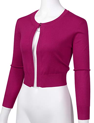 Women's 3/4 Sleeve Classic Open Front Bolero Cardigan Sweater With Hook And Eye Xl Magenta #TOP1