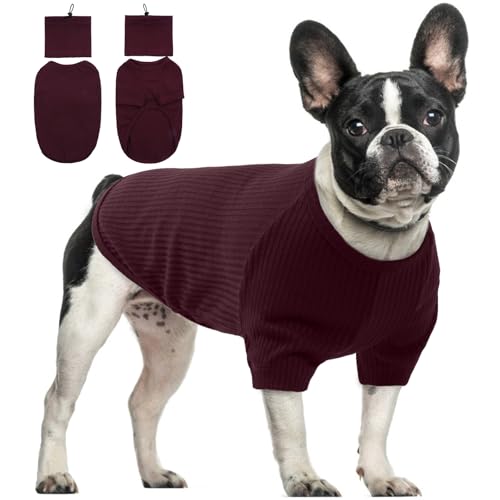 Maglietta Cane Taglia Piccola, Maglia Cane Pullover Cani con Paraorecchie Cani Vestito Cane Taglia Piccola Giubbotto Cani Maglione Chihuahua Bulldog Francese Maglione Cani Piccoli(Vino Rosso, S)