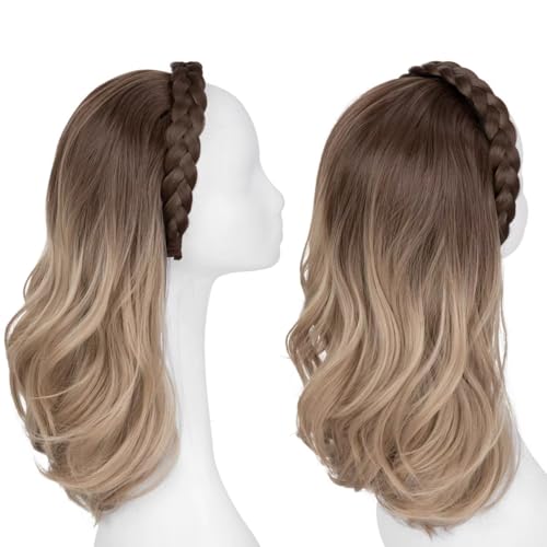 Synthetic Long Wave Headband Wig with Twist Braid Hairband –