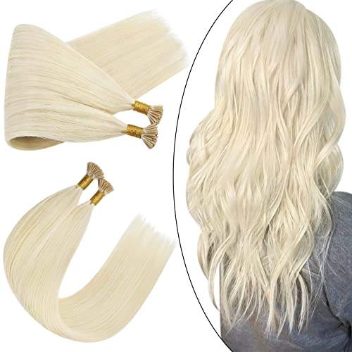 Ugeat I Tip Hair Extensions 22 Pouce I Tip Extensions de Cheveux Naturels 40g 0.8g/s Extension a Froid Pre Bonded Stick Tips Blond Platine #60 Cover