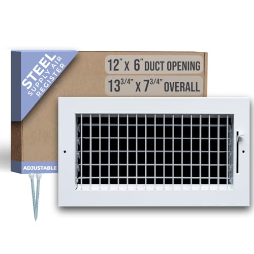 Fits 12x6 Duct Opening Steel Adjustable Air Supply Grille by Handua | Register Vent Cover Grill for Sidewall and Ceiling | White | Outer Dimensions: 13.75" X 7.75"