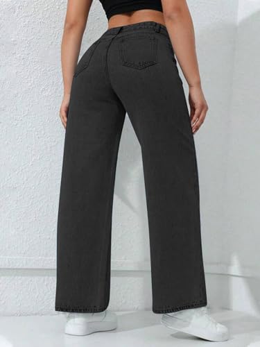 Image of CHKOKKO Women High Rise Denim Solid Regular Fit Jeans