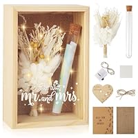 Hochzeitsgeschenke für Brautpaare,Geldgeschenk Hochzeit,Mr und Mrs Geschenkbox inklusive Getrocknete Blumen,Holzbox,Kunststoff Reagenzglas,Lichterketten,Grußkarte,0.5m Seil,Hochzeitstag
